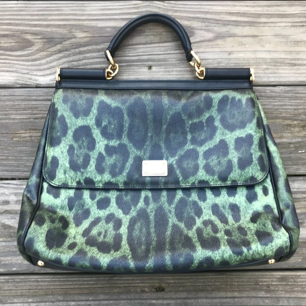 Dolce & Gabbana Women Handbag Green Animal Print M - Picture 1 of 14